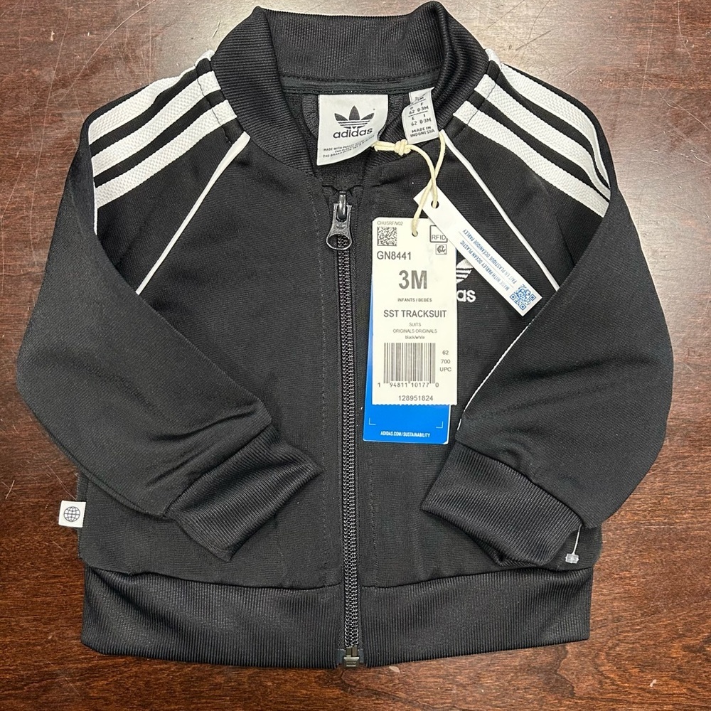 adidas Black Kids Jacket with White Stripes